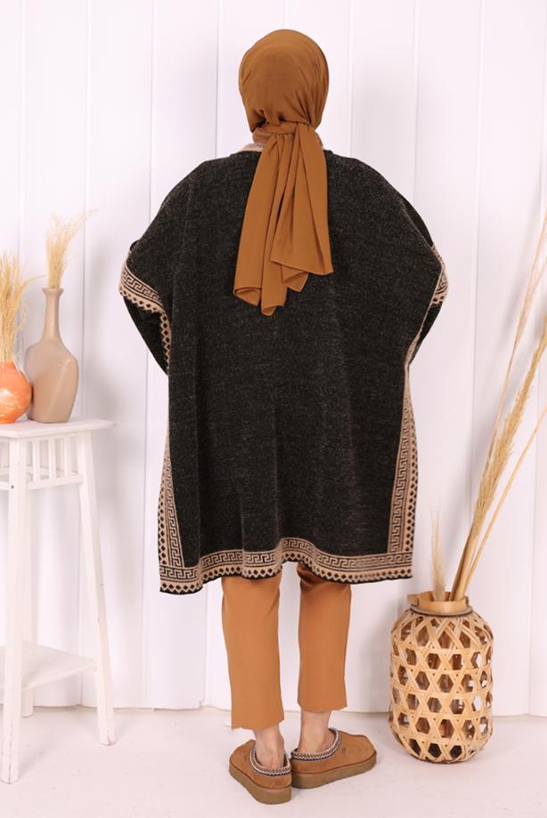 Hijab clothing BLACK ZIPPERED KNITWEAR PONCHO T 80621 - TRENDTESETTÜR