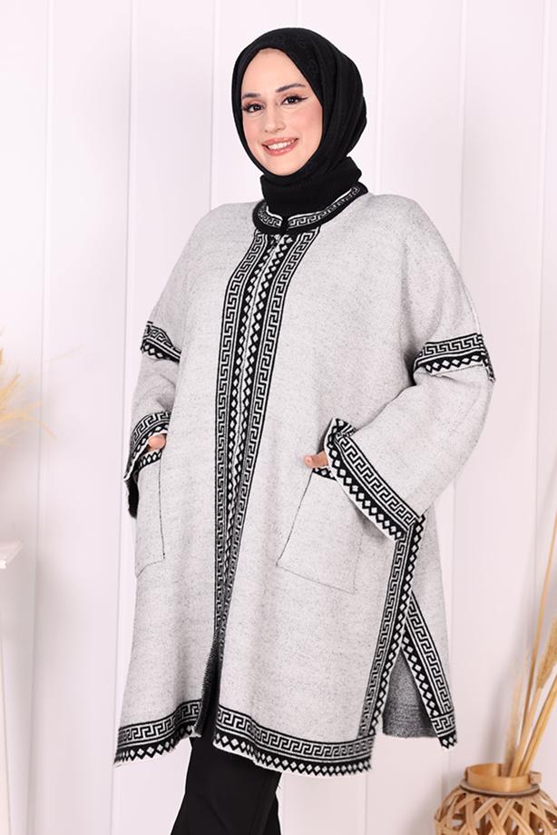 Hijab clothing GREY ZIPPERED KNITWEAR PONCHO T 80621 - TRENDTESETTÜR