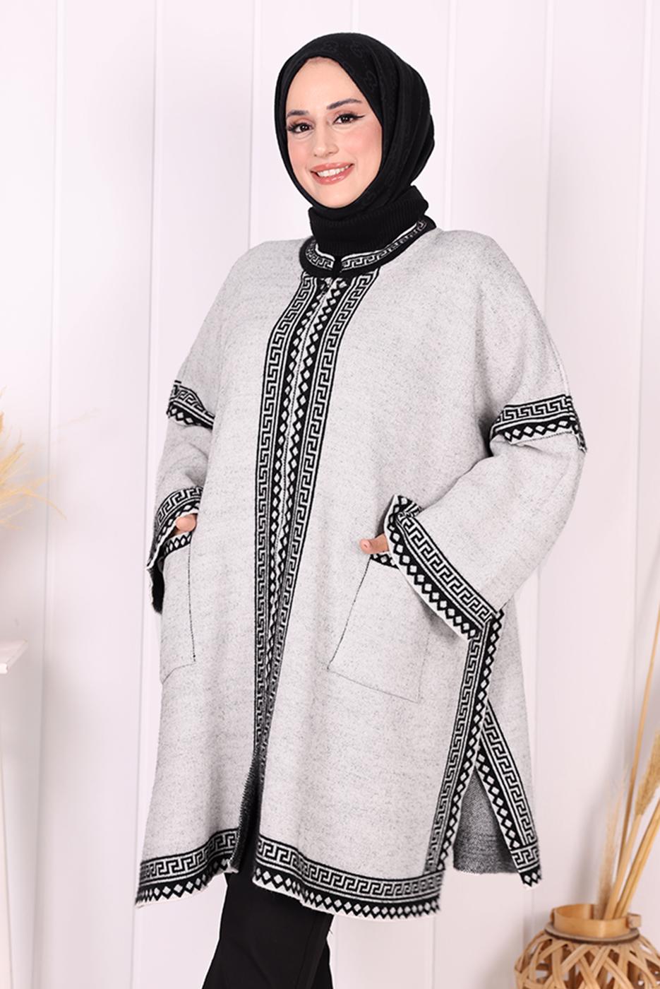 Hijab clothing GREY ZIPPERED KNITWEAR PONCHO T 80621