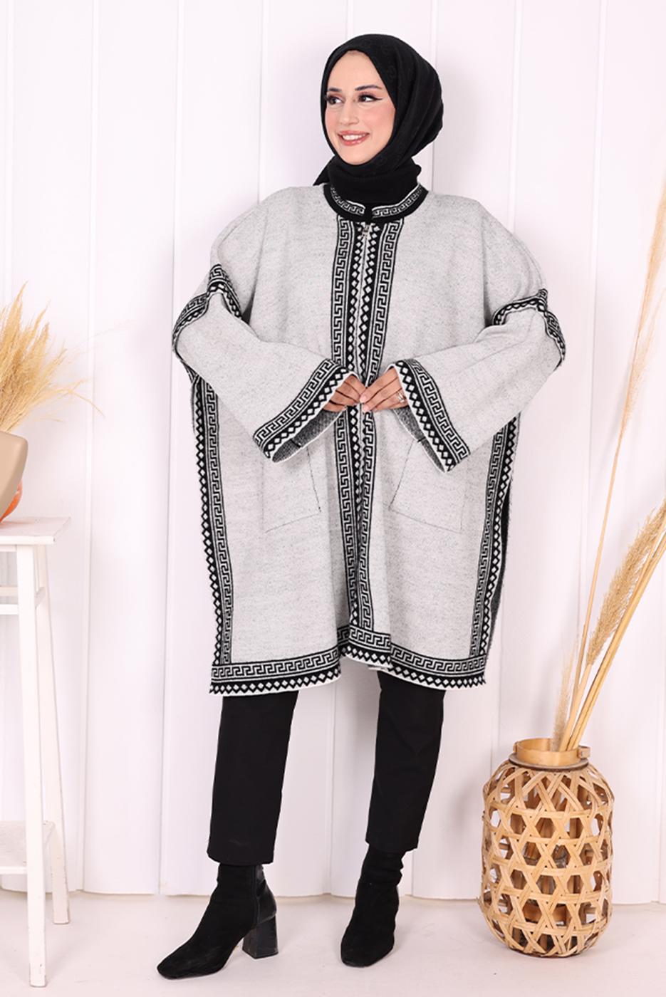 Hijab clothing GREY ZIPPERED KNITWEAR PONCHO T 80621