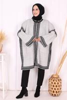 Hijab clothing GREY ZIPPERED KNITWEAR PONCHO T 80621