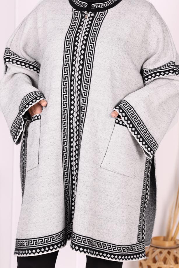 Hijab clothing GREY ZIPPERED KNITWEAR PONCHO T 80621 - TRENDTESETTÜR