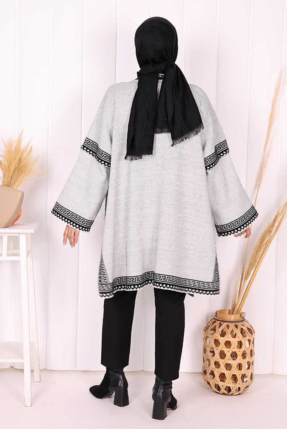 Hijab clothing GREY ZIPPERED KNITWEAR PONCHO T 80621
