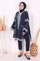 Hijab clothing NAVY BLUE ZIPPERED KNITWEAR PONCHO T 80621