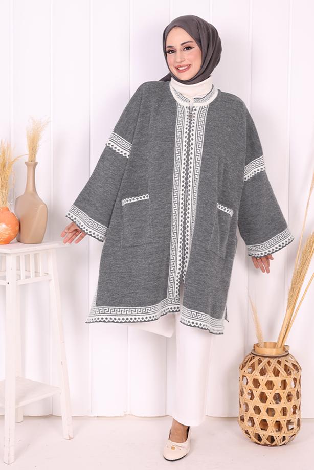 Hijab clothing GREY ZIPPERED KNITWEAR PONCHO T 80621 - TRENDTESETTÜR