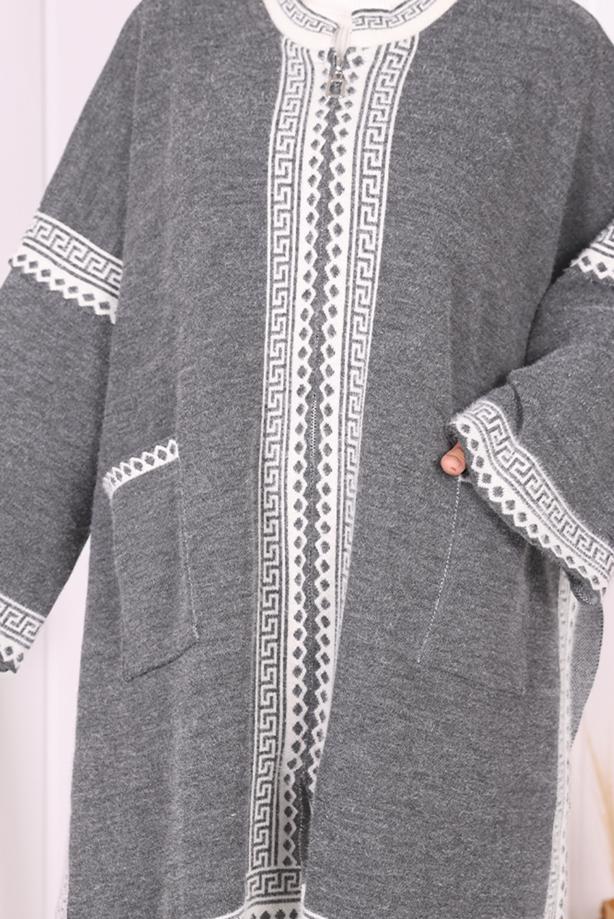 Hijab clothing GREY ZIPPERED KNITWEAR PONCHO T 80621 - TRENDTESETTÜR