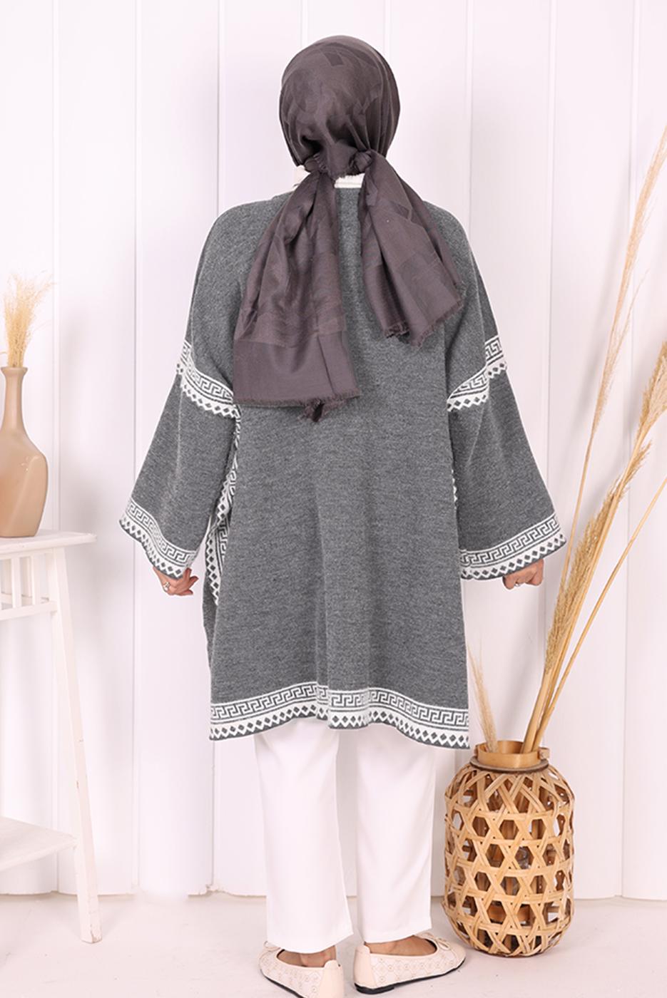 Hijab clothing GREY ZIPPERED KNITWEAR PONCHO T 80621