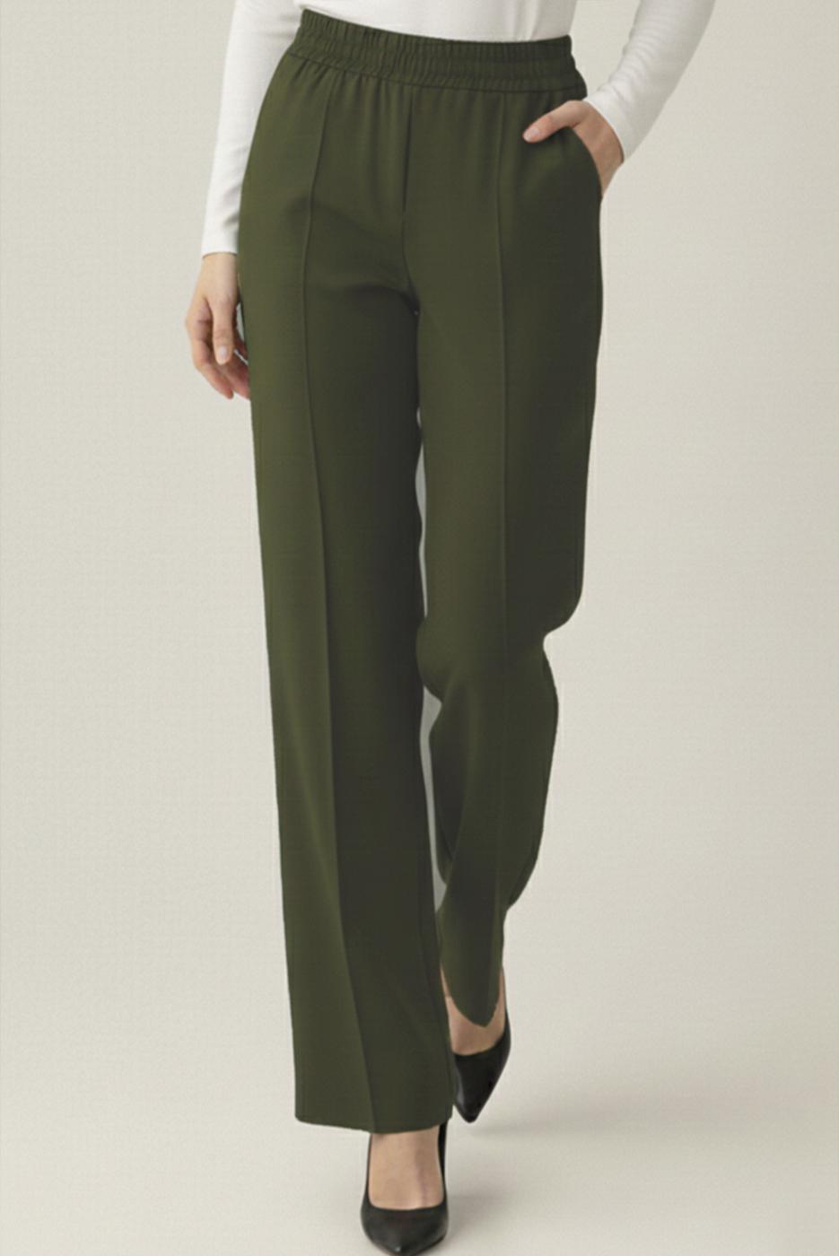 Vêtements hijab KAKI PANTALON TAILLE ÉLASTIQUE T 5011