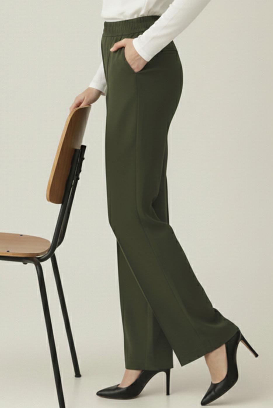 Vêtements hijab KAKI PANTALON TAILLE ÉLASTIQUE T 5011