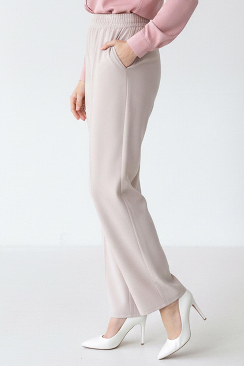 Hijab clothing BEIGE ELASTIC WAIST PANTS T 5011