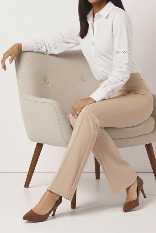 Tesettür giyim BEJ İSPANYOL PAÇA PANTOLON T 6011 - TRENDTESETTÜR