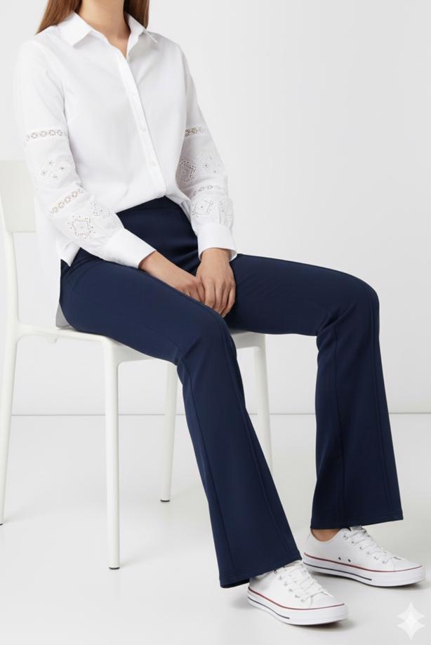 Vêtements hijab BLEU MARINE T 6011 BN İSPANYOL PAÇA PANTOLON - TRENDTESETTÜR