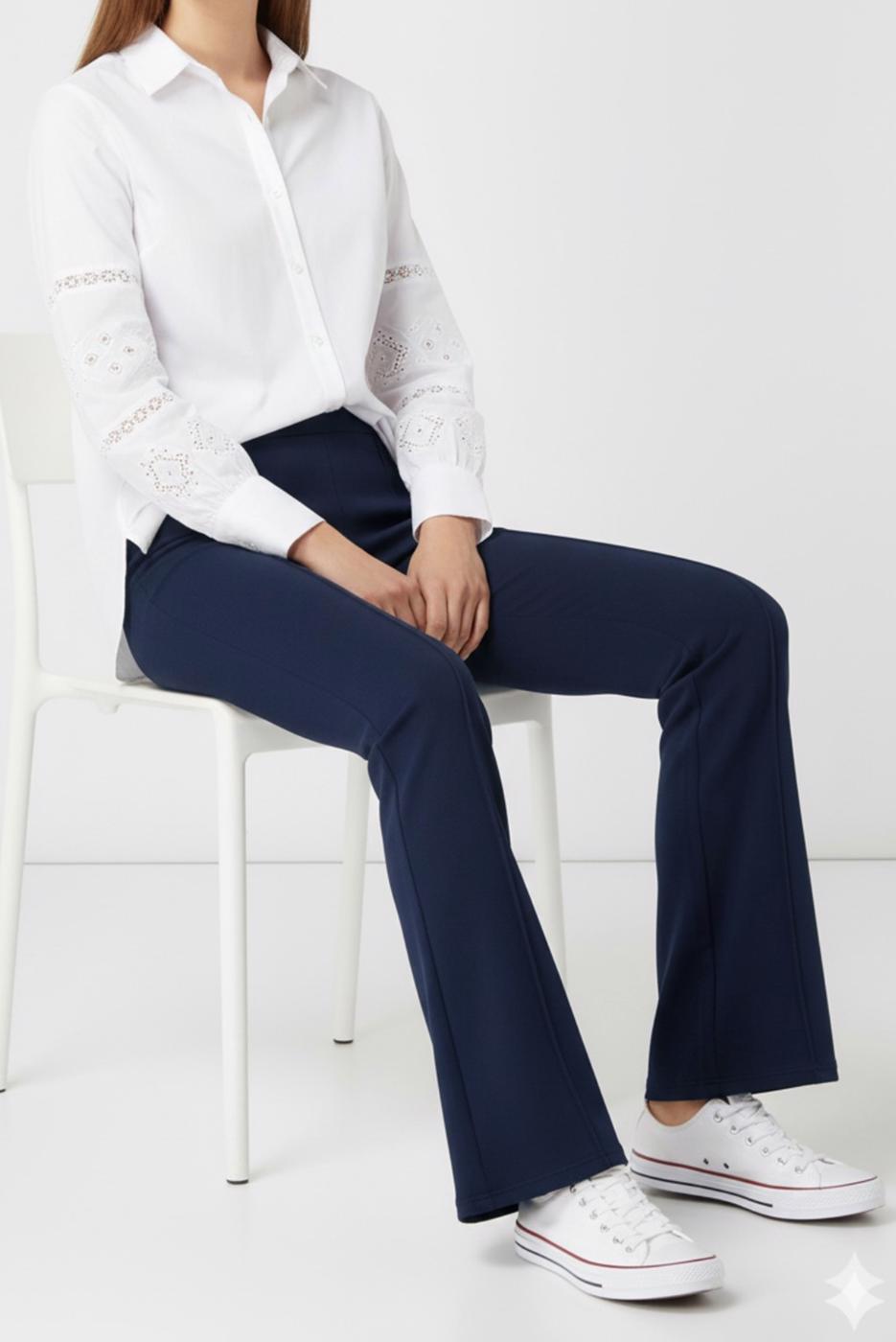 Vêtements hijab BLEU MARINE T 6011 BN İSPANYOL PAÇA PANTOLON