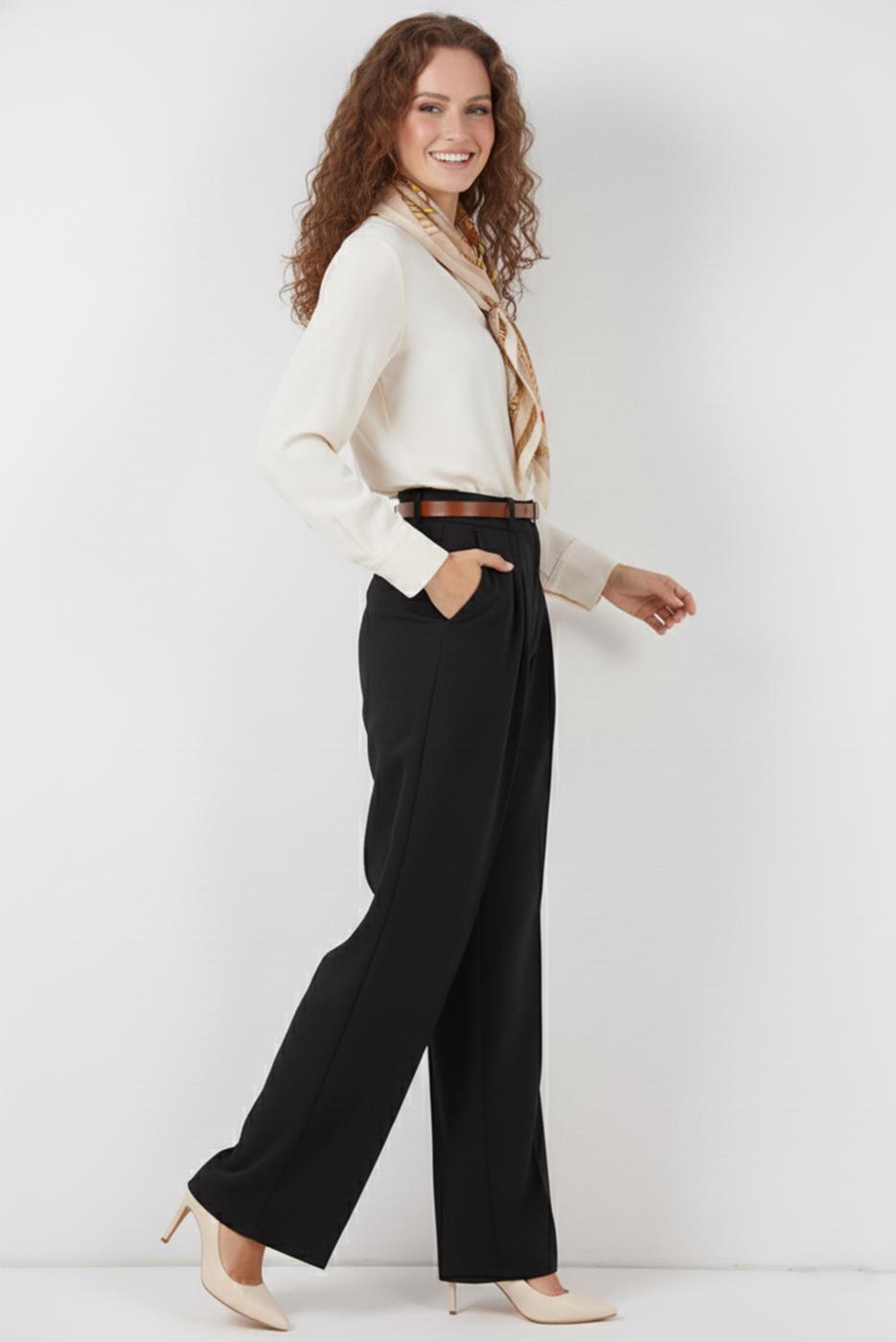 Tesettür giyim SİYAH BOL PAÇA PANTOLON T 6966