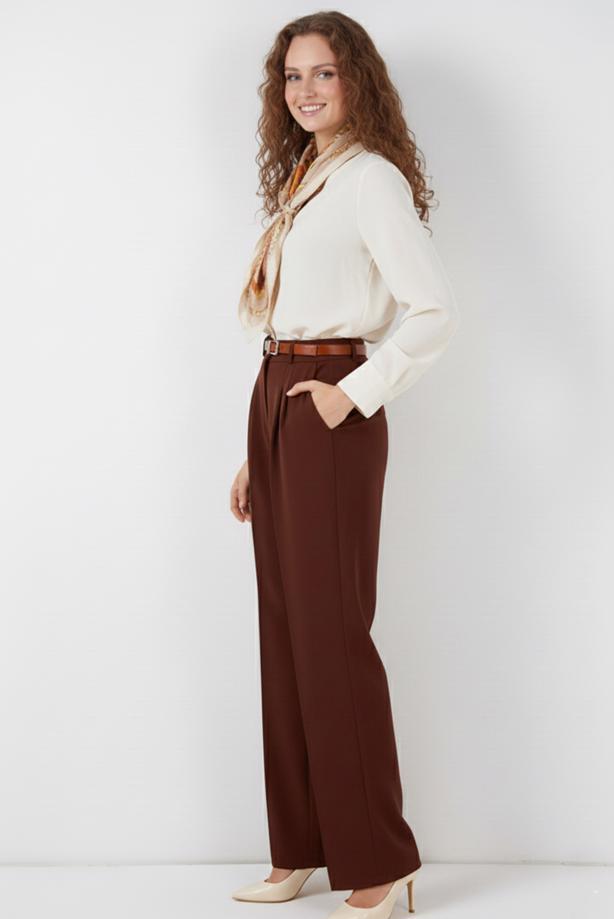 Tesettür giyim KAHVE BOL PAÇA PANTOLON T 6966 - TRENDTESETTÜR