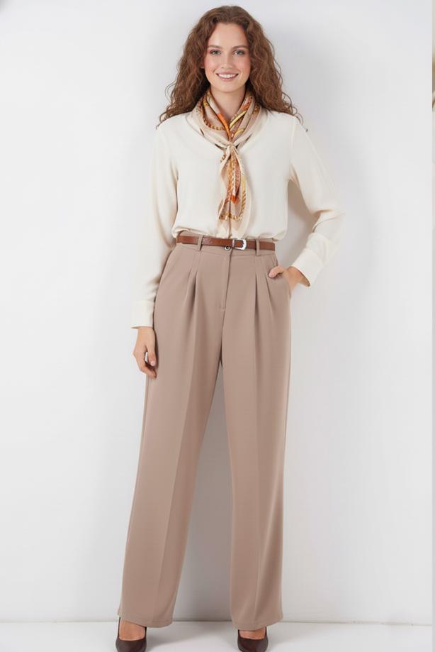Tesettür giyim BEJ BOL PAÇA PANTOLON T 6966 - TRENDTESETTÜR
