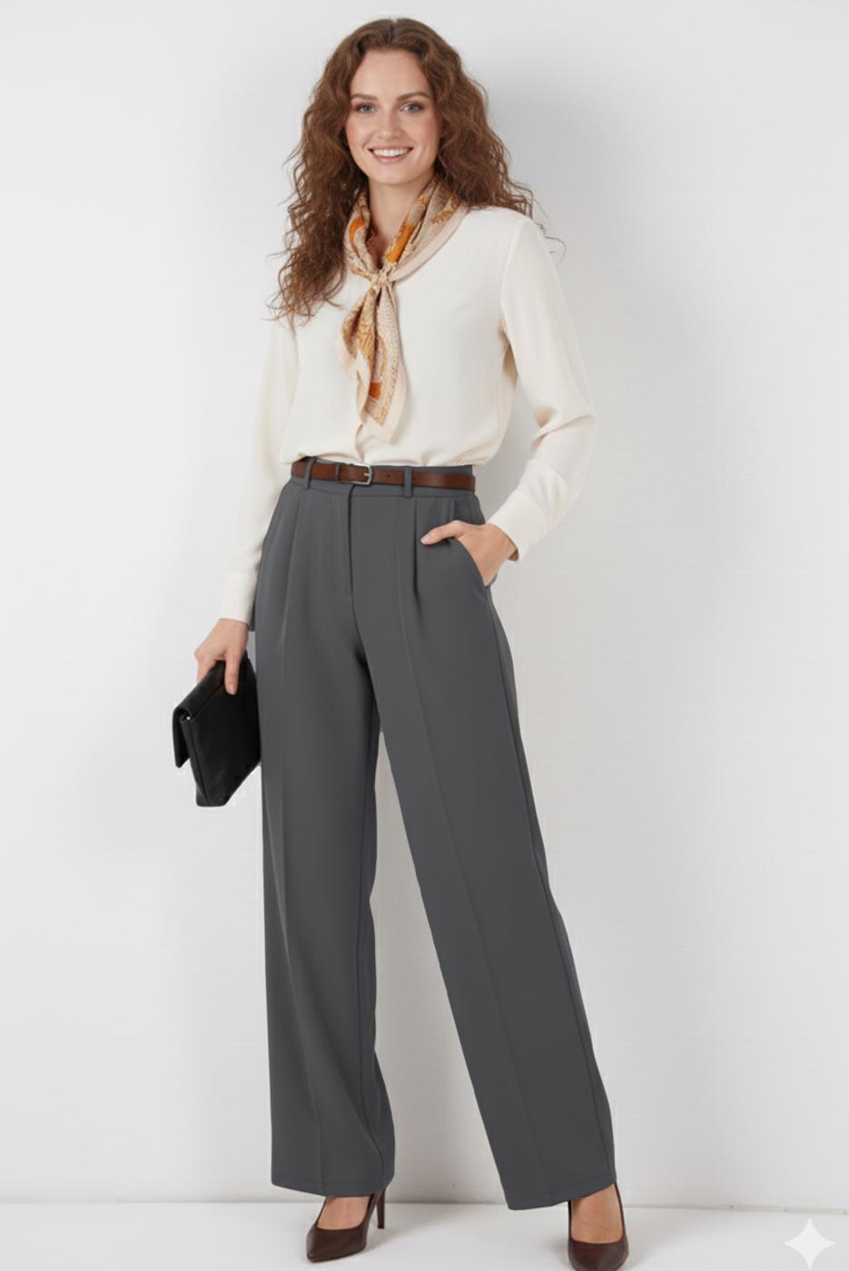 Tesettür giyim GRİ BOL PAÇA PANTOLON T 6966