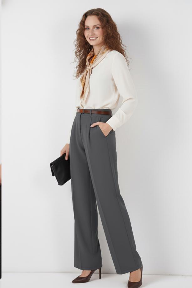 Tesettür giyim GRİ BOL PAÇA PANTOLON T 6966 - TRENDTESETTÜR