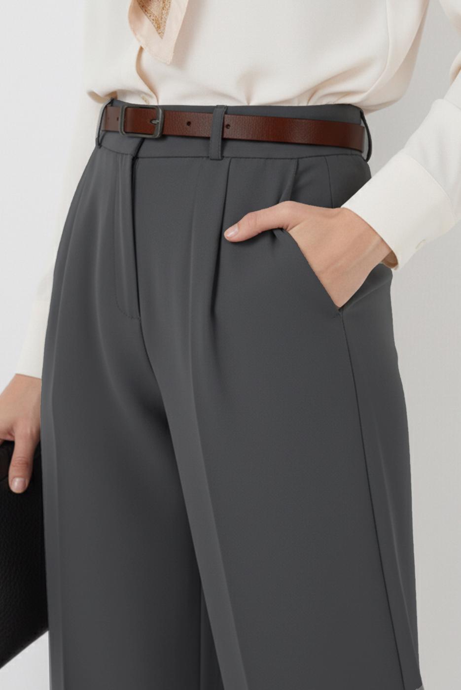 Tesettür giyim GRİ BOL PAÇA PANTOLON T 6966