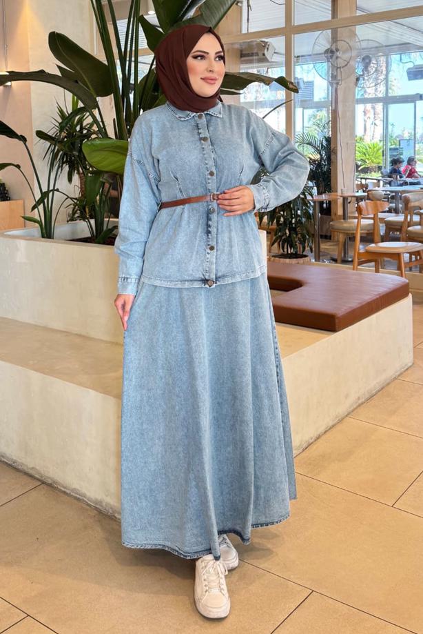 Vêtements hijab BLEU ENSEMBLE JUPE EN JEAN T 7989 - TRENDTESETTÜR