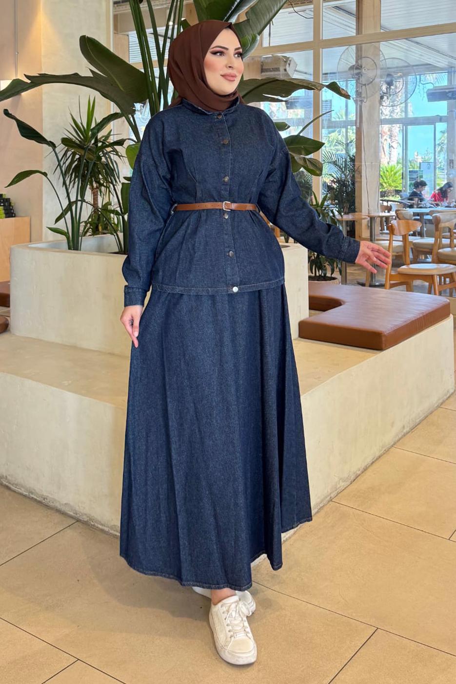 Vêtements hijab BLEU MARINE ENSEMBLE JUPE EN JEAN T 7989