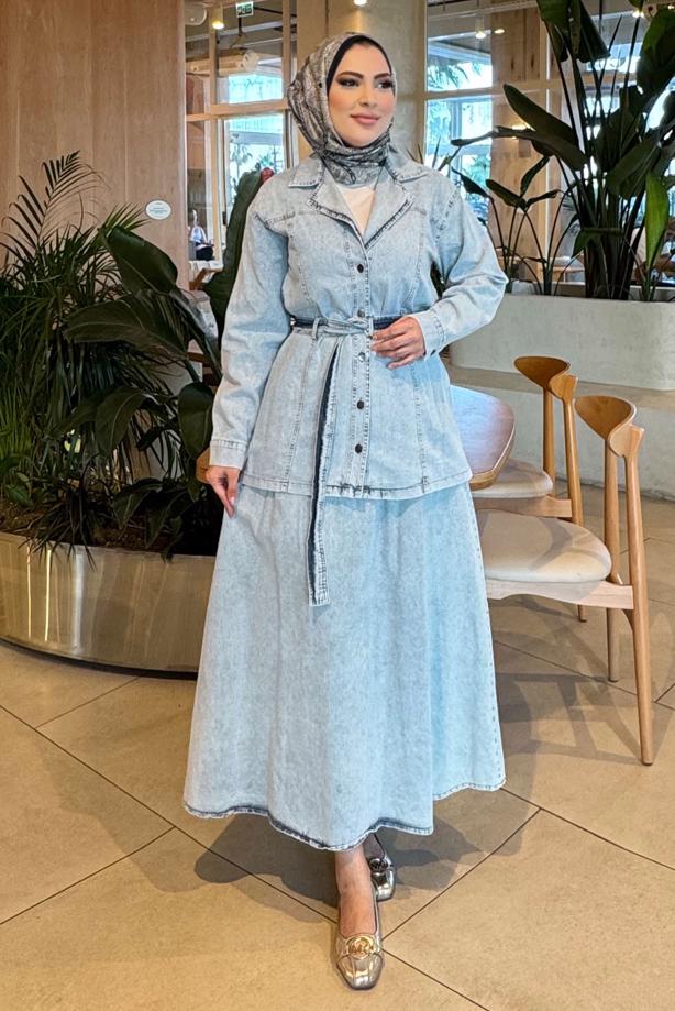 Vêtements hijab BLEU ENSEMBLE JUPE EN JEAN T 8787 - TRENDTESETTÜR