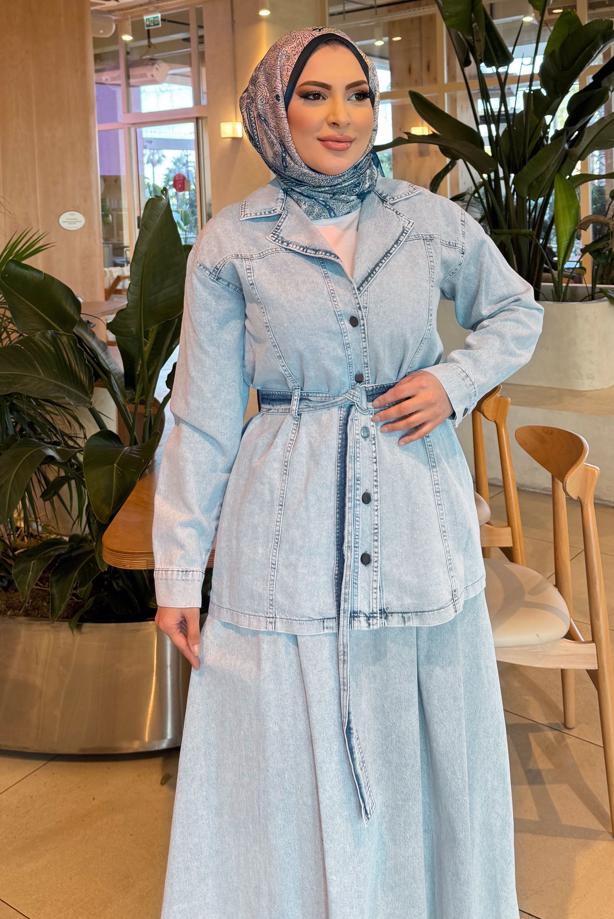 Vêtements hijab BLEU ENSEMBLE JUPE EN JEAN T 8787 - TRENDTESETTÜR