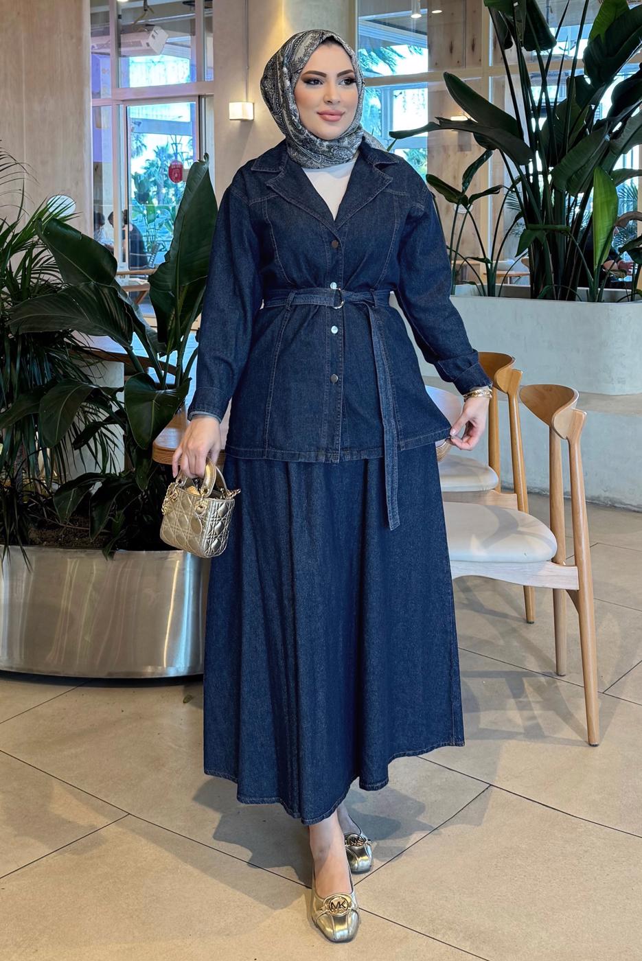 Vêtements hijab BLEU MARINE ENSEMBLE JUPE EN JEAN T 8787