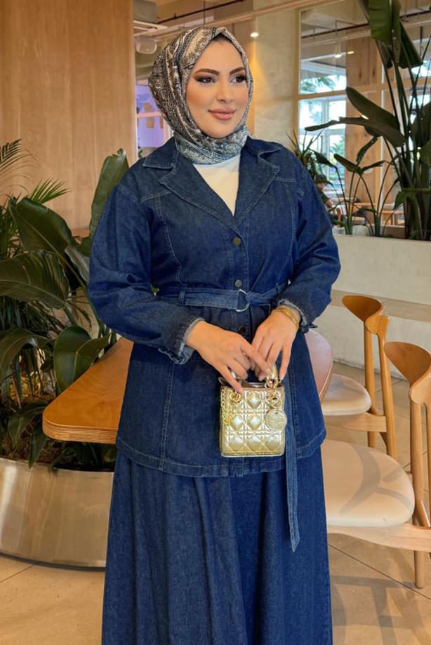 Vêtements hijab BLEU MARINE ENSEMBLE JUPE EN JEAN T 8787 - TRENDTESETTÜR