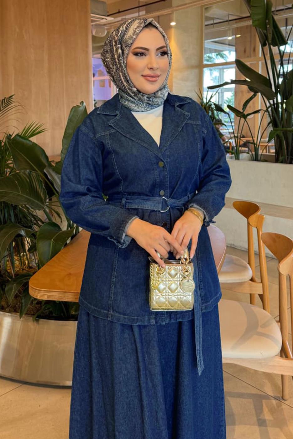 Vêtements hijab BLEU MARINE ENSEMBLE JUPE EN JEAN T 8787