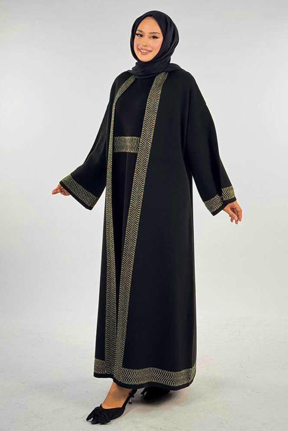Tesettür giyim SİYAH CEKETLİ ELBİSELİ TAKIM T 11381