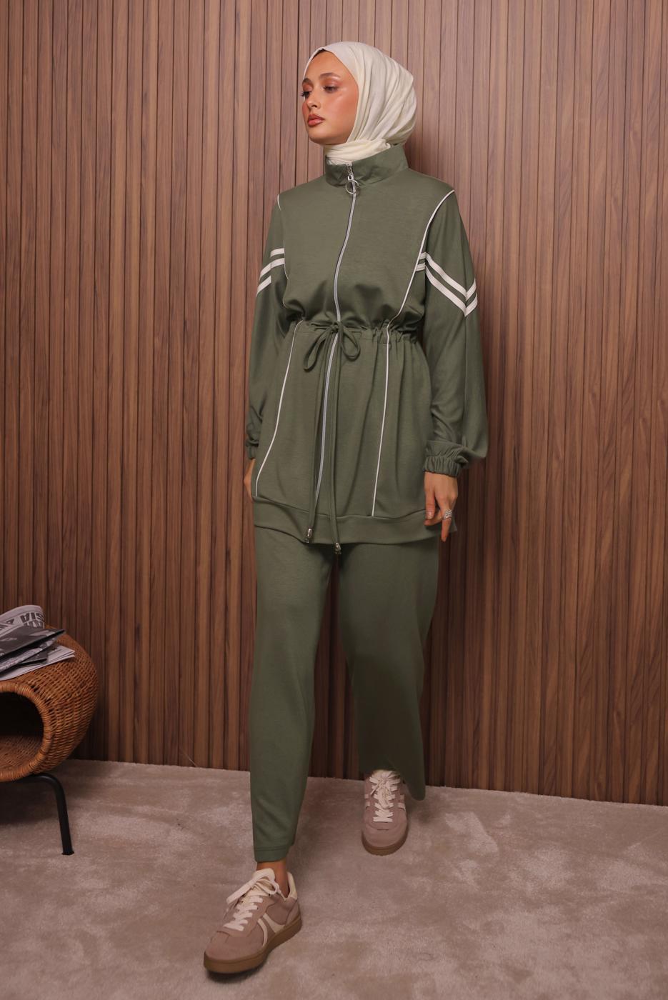 Vêtements hijab KAKI ENSEMBLE PANTALON TAILLE NOUÉE T 0035