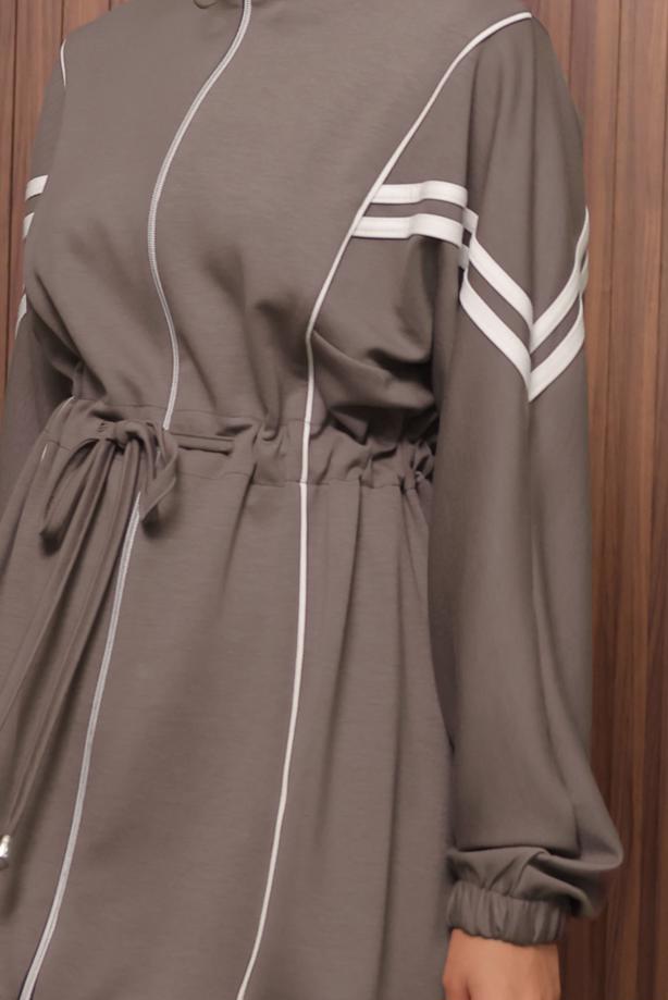 Tesettür giyim VİZON BELİ BAĞCIKLI PANTOLONLU TAKIM T 0035 - TRENDTESETTÜR