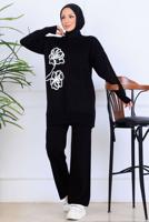 Tesettür giyim SİYAH T 0211 BN PANTOLONLU TRİKO TAKIM
