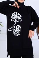 Tesettür giyim SİYAH T 0211 BN PANTOLONLU TRİKO TAKIM