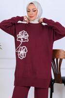 Tesettür giyim BORDO T 0211 BN PANTOLONLU TRİKO TAKIM