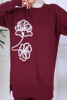 Tesettür giyim BORDO T 0211 BN PANTOLONLU TRİKO TAKIM