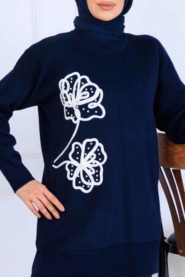 Tesettür giyim LACİVERT T 0211 BN PANTOLONLU TRİKO TAKIM - TRENDTESETTÜR