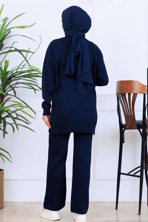 Tesettür giyim LACİVERT T 0211 BN PANTOLONLU TRİKO TAKIM - TRENDTESETTÜR