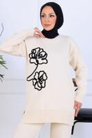 Tesettür giyim BEJ T 0211 BN PANTOLONLU TRİKO TAKIM