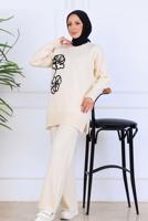 Tesettür giyim BEJ T 0211 BN PANTOLONLU TRİKO TAKIM