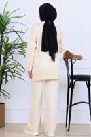 Tesettür giyim BEJ T 0211 BN PANTOLONLU TRİKO TAKIM