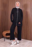 Tesettür giyim SİYAH KAPÜŞONLU PANTOLONLU TAKIM T 0235