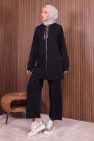 Tesettür giyim SİYAH KAPÜŞONLU PANTOLONLU TAKIM T 0235