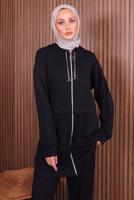Tesettür giyim SİYAH KAPÜŞONLU PANTOLONLU TAKIM T 0235