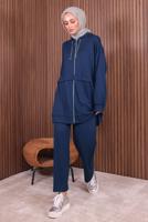 Tesettür giyim LACİVERT KAPÜŞONLU PANTOLONLU TAKIM T 0235