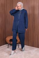 Tesettür giyim LACİVERT KAPÜŞONLU PANTOLONLU TAKIM T 0235