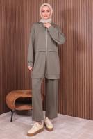 Tesettür giyim VİZON KAPÜŞONLU PANTOLONLU TAKIM T 0235