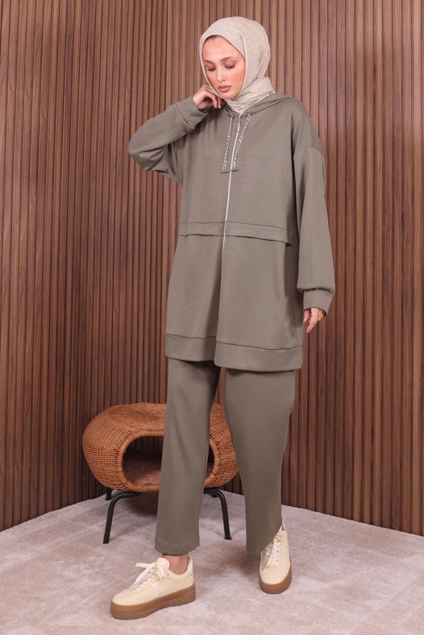 Hijab clothing MINK HOODED PANTSUIT T 0235 - TRENDTESETTÜR