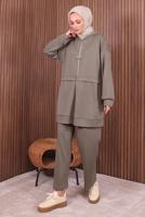 Tesettür giyim VİZON KAPÜŞONLU PANTOLONLU TAKIM T 0235